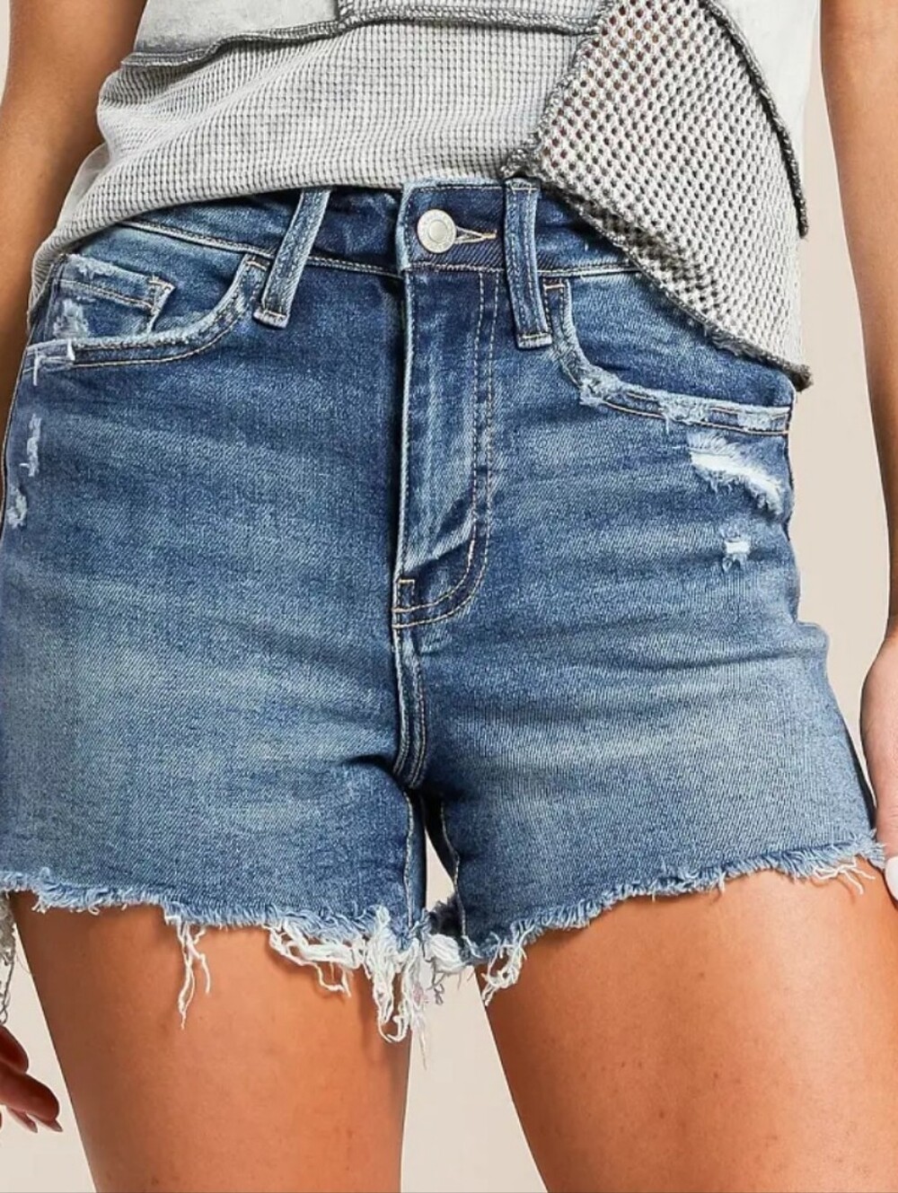 Vervet by Flying Monkey Rebecca High Rise Distressed Stretch Denim Shorts Sz XS